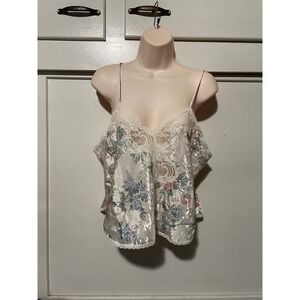 Lucie Ann II 80s women's floral lace camisole lingerie loungewear top size 38‎